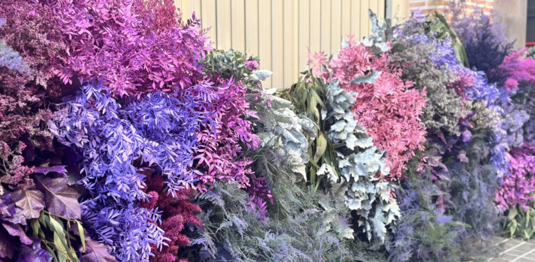 Instalaciones florales de gran formato en la presentación de las fiestas locales de Cheste, decoración floral artística para eventos y presentaciones